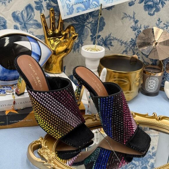 🆕 KURT GEIGER LONDON 🧿 NWOB Mayfair Rainbow Crystal High Mule Heel, Sz 36 US 6 - Picture 4 of 16